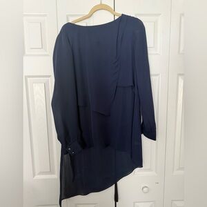 White House Black Market Blouse, Dark Blue, long length, size 14